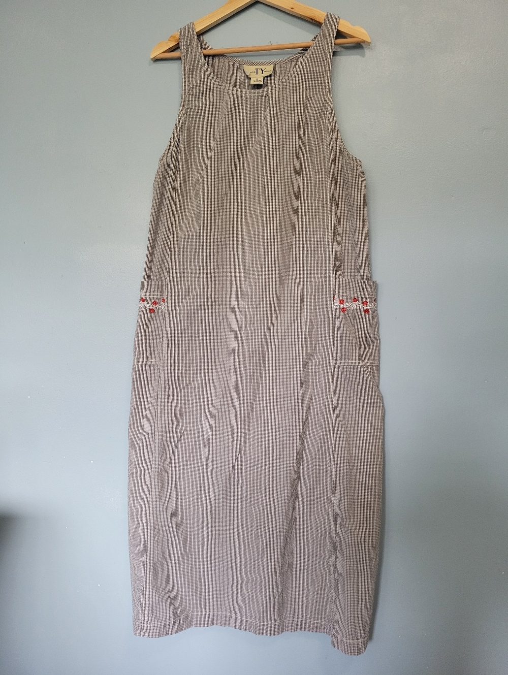 Vntg Original TY Sleeveless Gingham Maxi Dress in Black Size 8